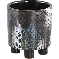 Ptmd collection PTMD Snakes Ronde Bloempot Op Voet - H11,5xØ10,5 cm - Keramiek - Grijs