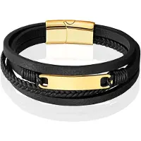 Mendes Multilayer Leren Armband voor Heren met Gouden Coating-23cm