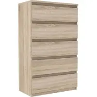 Forte Chelsea hoge commode, model 77, met 5 laden, afwerking in Sonoma eikenhout, breedte 77,2 cm