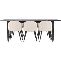 Ebuy24 Oslo eethoek eetkamertafel 100x220cm zwart en 6 Skagen stoel velours beige.