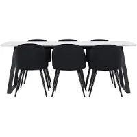 Ebuy24 Malaga eethoek eetkamertafel 90x200cm wit en 6 Skagen stoel velours zwart.
