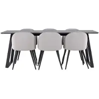 Ebuy24 Malaga eethoek eetkamertafel 90x200cm donkergrijs en 6 Skagen stoel velours grijs.