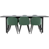 Ebuy24 Oslo eethoek eetkamertafel 100x220cm zwart en 6 Skagen stoel velours groen.