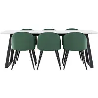 Ebuy24 Malaga eethoek eetkamertafel 90x200cm wit en 6 Skagen stoel velours groen.