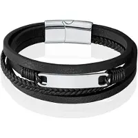 Mendes Multilayer Leren Armband voor Heren met Zilveren Coating-23cm