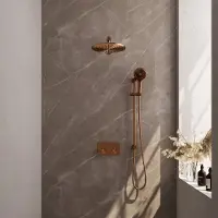 Brauer Carving Inbouw Doucheset - Ronde Handdouche - 30cm Hoofdouche - Rechte Wandarm - Glijstang - Geborsteld Koper PVD - Messing - Kranen, - Kranen, Douchekranen, Douchesets, Inbouw douchesets