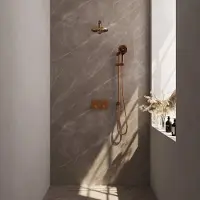 Brauer Edition Inbouw Doucheset - Ronde Handdouche - 20cm Hoofdouche - Rechte Wandarm - Glijstang - Geborsteld Koper PVD - Messing - Kranen, - Kranen, Douchekranen, Douchesets, Inbouw douchesets
