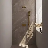 Brauer Edition Inbouw Doucheset - Ronde Handdouche - 20cm Hoofdouche - Rechte Wandarm - Glijstang - Geborsteld Goud PVD - Messing - Kranen, - Kranen, Douchekranen, Douchesets, Inbouw douchesets