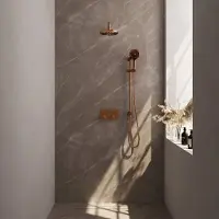 Brauer Edition Inbouw Doucheset - Ronde Handdouche - 20cm Hoofdouche - Gebogen Wandarm - Glijstang - Geborsteld Koper PVD - Messing - Kranen, - Kranen, Douchekranen, Douchesets, Inbouw douchesets