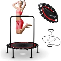 Mobiclinic Kangumobi, fitness trampoline, inklapbaar, geschikt voor binnen en buiten, diameter 101 cm, met 2 weerstandsbanden, belastbaar tot 150 kg, met verstelbare hoogte, kleur: rood