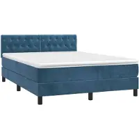 vidaXL Boxspring met matras en LED fluweel donkerblauw 140x190 cm