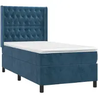vidaXL Boxspring met matras en LED fluweel donkerblauw 90x200 cm