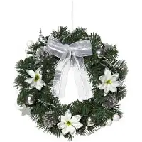 Heitmann Kerstkrans - deurkrans - wandkrans - versierde krans van dennentakken - groen, wit, zilver - 32 x 32 x 10 cm