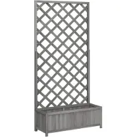 vidaXL Plantenbak met latwerk 90x35x180 cm massief vurenhout grijs