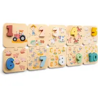 Woet Houten Cijferpuzzel Boerderij - Leren Tellen - Getallen 1 t/m 10 - Puzzel met Cijfers en Dieren - FSC Educatief Speelgoed - Vanaf 2 Jaar