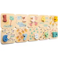 New Classic Toys Houten Cijferpuzzel Safari - Leren Tellen - Getallen 1 t/m 10 - Puzzel met Cijfers en Dieren - FSC Educatief Speelgoed - Vanaf 24 Maanden