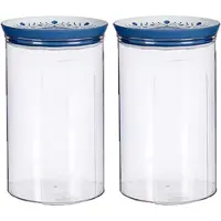 Stefanplast 4x stuks voorraadpot/bewaarpot transparant/blauw met deksel L12xB12xH18 cm - 1200 ml - Kunststof voorraadpotten