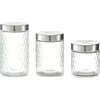 Zeller 6x Glazen keuken voorraadpotten/bewaarpotten 750/1200/1500 ml geruit - Voedsel bewaren/opslaan/opslag