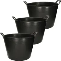 PlasticForte Flexibele kuip emmer - 3x stuks - wasmand - rond - zwart - 42 liter - Opbergmanden