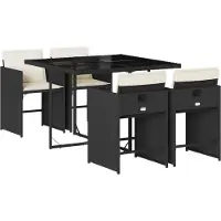 vidaXL 5-delige Tuinset met kussens poly rattan zwart