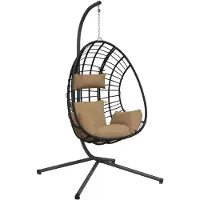 vidaXL Hangstoel met standaard rattan en staal taupe