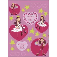Komar Muursticker - Prinsessen - Hartjes - Sterren - Roze - Meisjesslaapkamer - Zelfklevend - Muurdecoratie - Stickers - 50 x 70 cm -