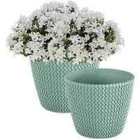 Prosperplast Plantenpot/bloempot Splofy - 2x - mint groen - kunststof - D16 x H13 cm - binnen/buiten - stijlvol