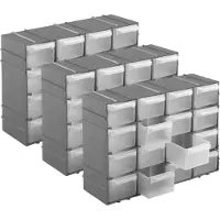 Hega hogar Opbergboxen/sorteerboxen - 3x - met 16 vakken - ophangbaar - 15 x 22 x 7 cm - grijs - Uitbreidbaar