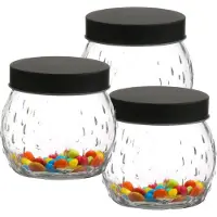 Urban Living Voorraadpot/bewaarpot Mora - 3x - 1L - glas - zwart - D13 x H13 cm