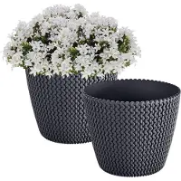 Prosperplast Plantenpot/bloempot Splofy - 2x - antraciet grijs - kunststof - D19 x H16 cm - binnen/buiten