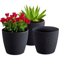 Prosperplast Plantenpot - 3x - antraciet - kunststof - D16 x H14 cm - Stijlvol - buiten/binnen