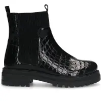 Manfield Zwarte leren croco chelsea boots | Maat 39
