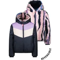 B.NOSY reversible gewatteerde winterjas Jamie met all over print donkerblauw/lila/roze Meisjes Polyester Capuchon - maat 104