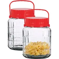 Urban Living Voedsel opslag container - 2x - glas - 2 liter - afsluitdop en draag hengsel - transparant - voorraadpot