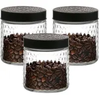 Urban Living Voorraadpot/bewaarpot Roma - 3x - 500 ml - glas - zwart - D12 x H12 cm
