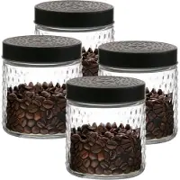Urban Living Voorraadpot/bewaarpot Roma - 4x - 500 ml - glas - zwart - D12 x H12 cm