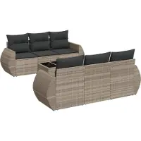 vidaXL 7-delige Loungeset met kussens poly rattan lichtgrijs
