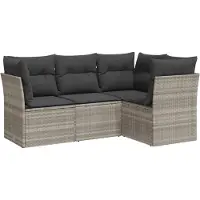 vidaXL 4-delige Loungeset met kussens poly rattan lichtgrijs