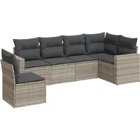 vidaXL 6-delige Loungeset met kussens poly rattan lichtgrijs