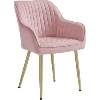 Songmics Eetkamerstoel, keukenstoel, fauteuil, fluweel, gestoffeerde stoel met armleuningen, loungestoel, belastbaar tot 120 kg, metalen poten, voor eetkamer, keuken, pastelroze-lichtgoud