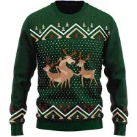 JAP Christmas Kersttrui (maat 5XL) - 100% Gerecycled - Kriebelt niet - Kerstcadeau volwassenen - Foute Kersttrui dames en heren XXXXXL - Drie neukende rendieren - Groen