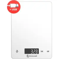 Kitchenwell Digitale Precisie Keukenweegschaal – Weegschaal Keuken - 1gr - 15kg – Tarra Functie - USB Oplaadbaar - Wit