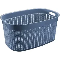 Hega hogar Rotan line wasmand - blauw - inhoud 44 liter - kunststof - 58 x 39 x 27 cm - Wasmanden