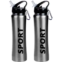 Concorde 2x Sport Bidon drinkfles/waterfles Sport print zilver 600 Ml - Drinkflessen