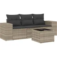 vidaXL 4-delige Loungeset met kussens poly rattan lichtgrijs