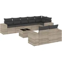 vidaXL 9-delige tuinmeubelset met kussens, lichtgrijs, polyrotan