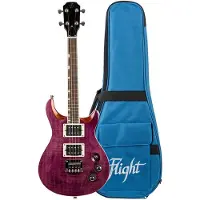 Flight Rock Series Vanguard Transparent Purple elektrische solidbody tenor ukelele met gigbag