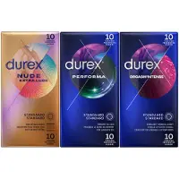 Durex - Perfoma Condooms 10 Stuks, Nude Extra Lube Condooms 10 Stuks & Orgasm Intense Condooms 10 Stuks Pakket