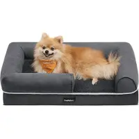 OEM Verhoogd hondenbed - Hondenmand - Hondenhoes - Hondenhoes met rugleuning - Hondenkooi - met verhoogde randen, afneembare en wasbare hoes, 76 x 51 x 18 cm, antislipvoetjes, donkergrijs