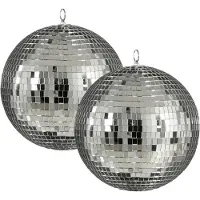 House of Seasons Grote discobal kerstballen - 2x - zilver - 25 cm - foam - spiegelbol
